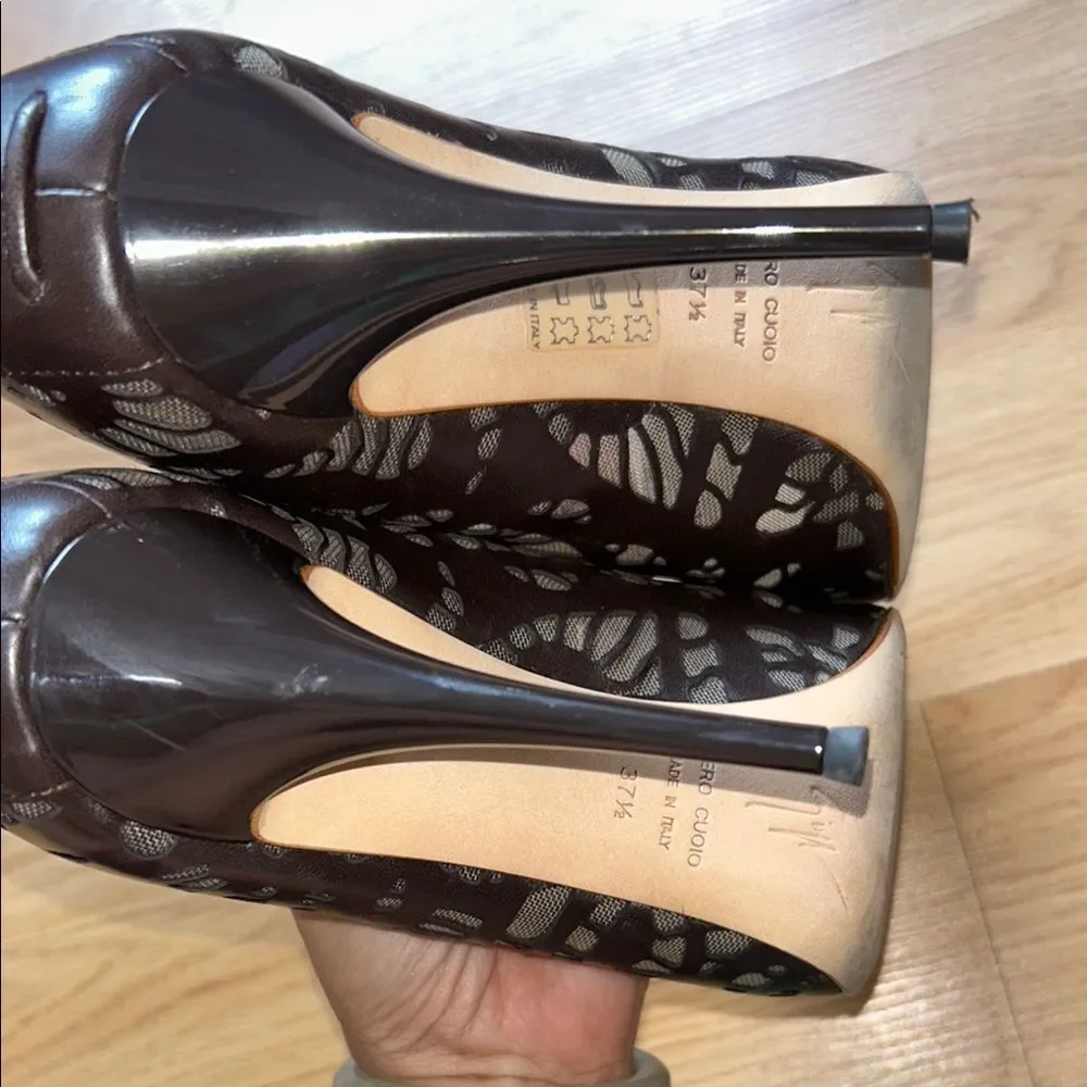 Giuseppe Zanotti brown leather Peep-Toe Heels Size 37.5 Made in Italy